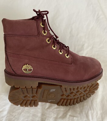 Timberland Women Burgundy Lace Up Leather Suede Boots Sz 6  display picture 3
