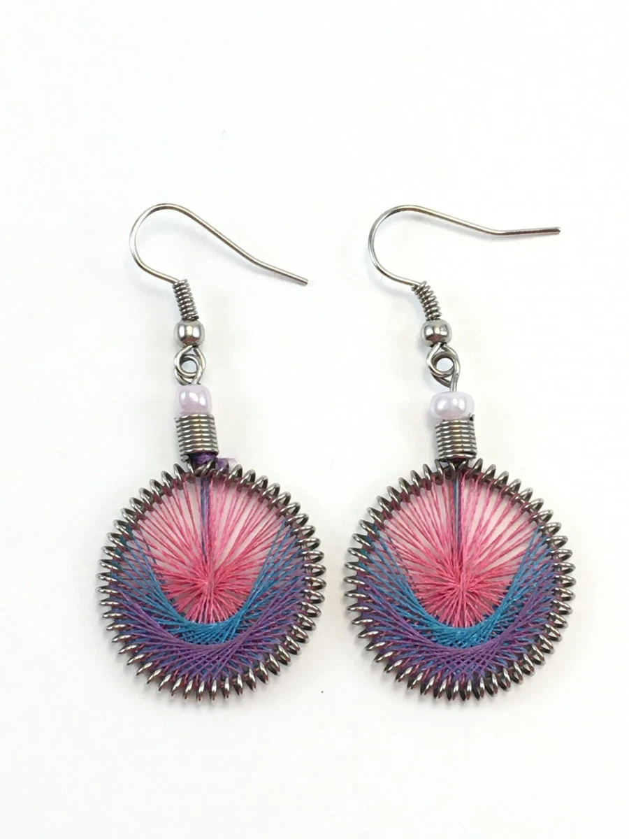 Woven Thread Earrings Purple Blue and Pink Boho eBay