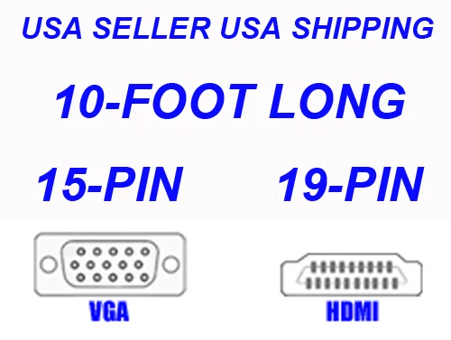 NEW 10 FT 3M LONG HDMI TO VGA MONITOR CABLE COMPUTER TO TV CORD 15-PIN US SELLER - Image 2 of 4