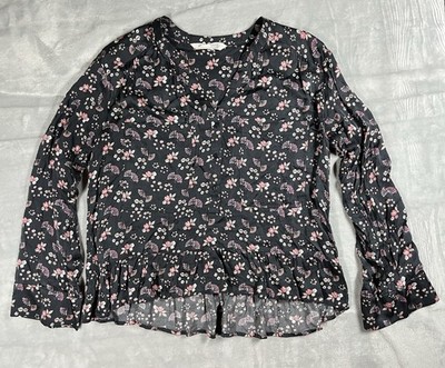 Odd Molly Size 1 Anthropologie Black Pink Dark Floral Japanese Fan Print Flowy
