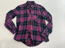 Rails Shirt Hunter Button Up Midnight Blue Berry Plaid 100% Rayon Soft Womens S
