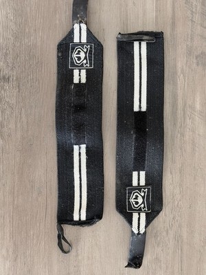Black/White Cotton Weight Lifting Straps Pull-off Finger Loop Hand & Wrist, Pair