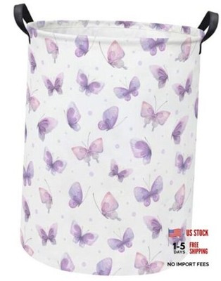 Baby Laundry Hamper kids laundry Basket Waterproof Storage Bin Purple Butterfly