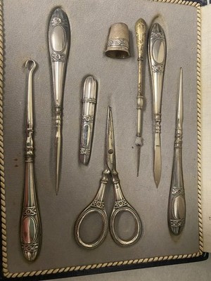 Art Nouveau Style Silver Plated *Sewing Kit 8pc.