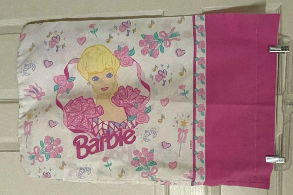 Vintage BARBIE Standard Bed Pillow Case Ballerina Hearts Ballet Flowers 1995 - Image 3 of 4