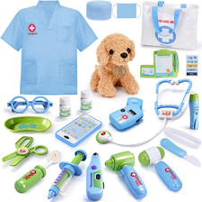Toy Doctor Kit for Kids - Pretend Play Doctor Set with Dog Toy, Carrying Bag, St
