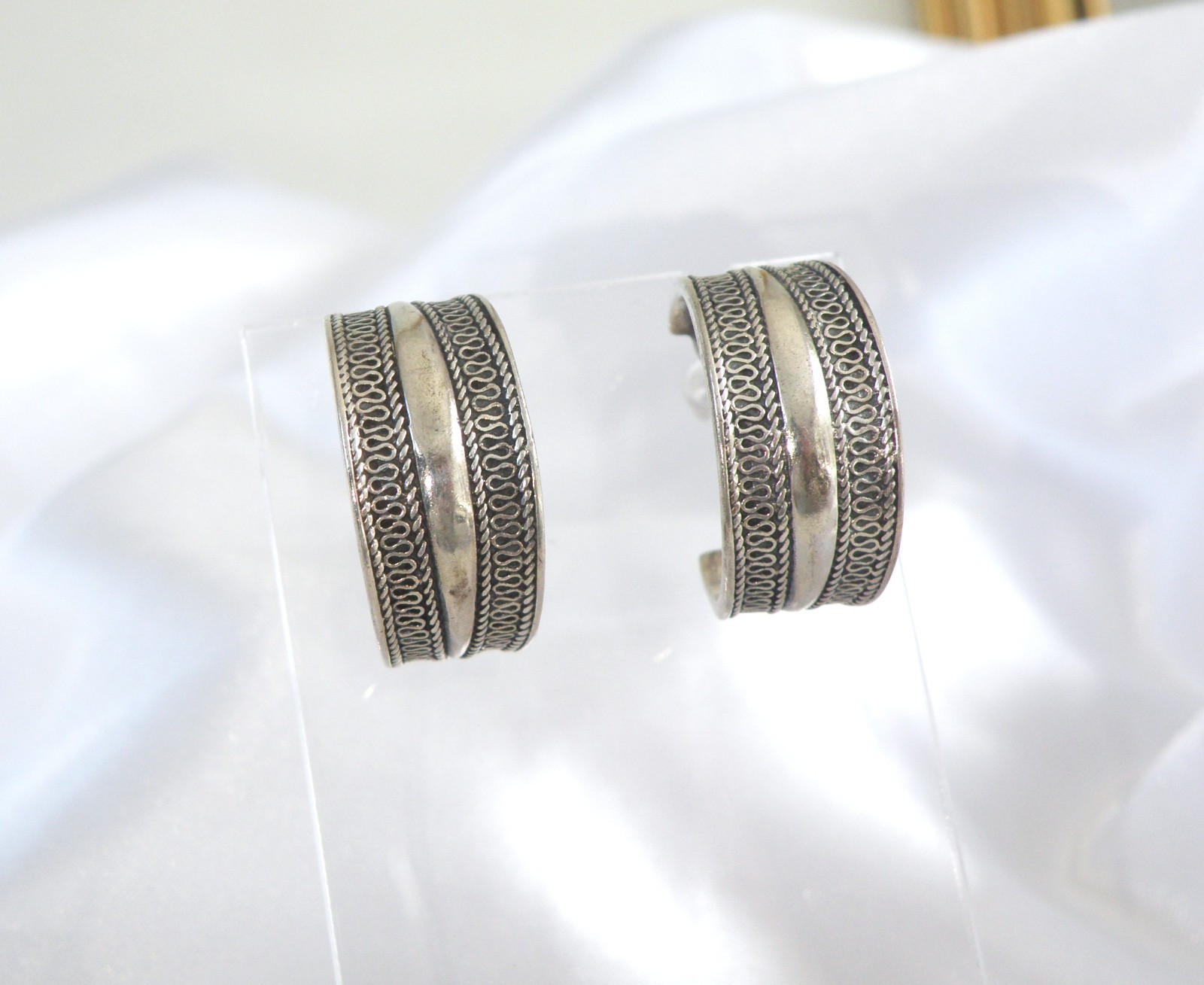 Vintage Solid Sterling Silver 925 Unique Weave Ho… - image 5