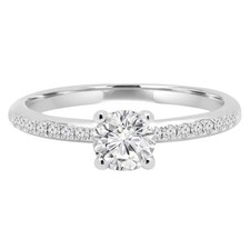 0.58 CT Round SI1 G Diamond Pave Engagement Ring 14K White Gold