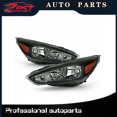 For 2015-2018 Ford Focus Black w/o LED DRL Halogen Headlights Pair Left Right