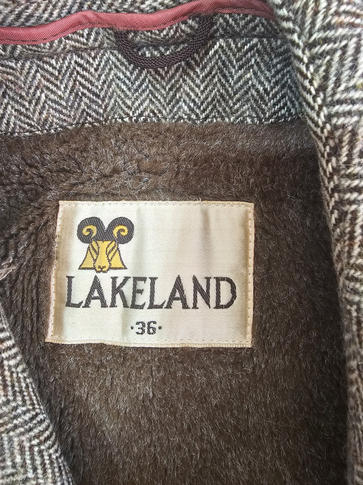 Vintage Tweed Herringbone Brown Lined Jacket 36  Lakeland Lawrence Union Made thumbnail 3