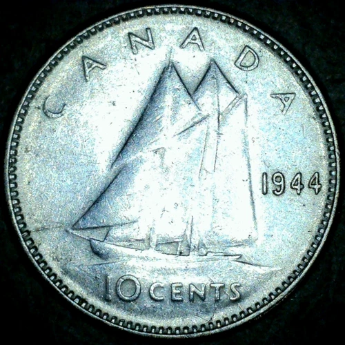 1944 Canada 80% Silver 10 Cent AU Beautiful King George VI Canadian Dime