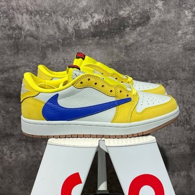 Nike Air Jordan 1 Low Yellow Blue Contrast Swoosh Stylish Casual Sneakers