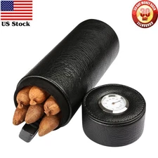 Travel Leather Cigar Case Humidor 4-6 CT Cedar Wood Cigars Holder Hygrometer