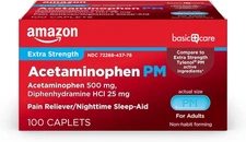 Amazon Basic Care Acetaminophen PM Caplets, Pain Reliever Plus Nighttime Sleep A