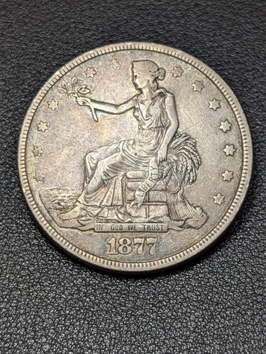 1877 Silver Trade Dollar $1 Grades VF+! - Old Glory C&C Weekly 1c Auction!