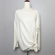 FREE PEOPLE FP Beach Women's Size S Ivory Lax Front Knot Tie Oversized L/S Top
