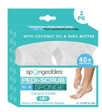 Spongables Pedi Scrub Foot Exfoliating 20+ Wash Sponge, Coconut Colada, 2 Count