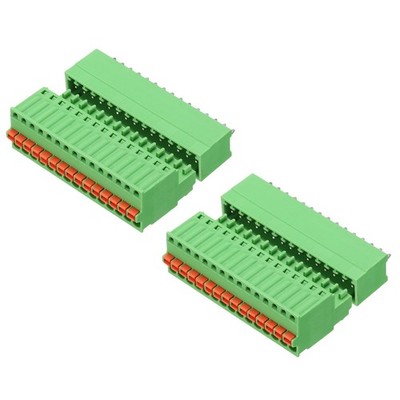 2Set 15 Pin 2.5mm 0.1'' Pitch PCB Terminal Block Connector, Straight, Green