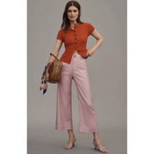 Anthropologie The Colette Cropped Wide-Leg Pants by Maeve: Linen Edition 26 NEW
