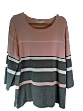 Liz Claiborne Gray/Pink/White Colorblocked 3/4 Sleeve Sweater Womens Size XXL