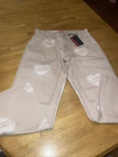 PLEASURES x Shorty’s HEART ULTRA WORK PANTS - Light BEIGE PS23851 Sz 32 NWT