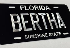 Custom Florida State Car Tag Diamond Etched Engraved Front Metal License Plate