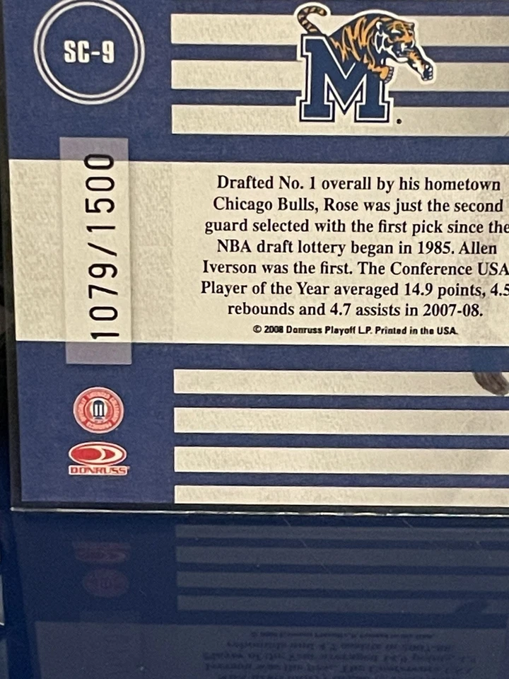 2008 Donruss Elite Extra Edition - School Colors Derrick Rose #SC-9 /1500 (RC) - Image 2 of 2