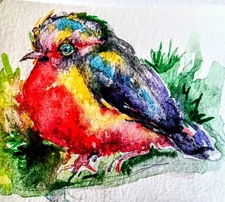 Colorful  bird art,original Watercolor painting,signed,naturelovergift 3x2.5"