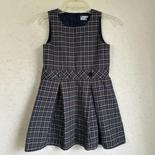Lands' End Girls Blue yellow Plaid Sleeveless Uniform Dress Pleated Button Sz 7