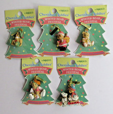 5 Cherished Teddies Enesco Winter Festival Miniature Christmas Ornament NWT 1997