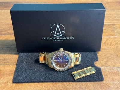 True North Collections Vintage Time Traveler GMT watch gold PVD Excellent