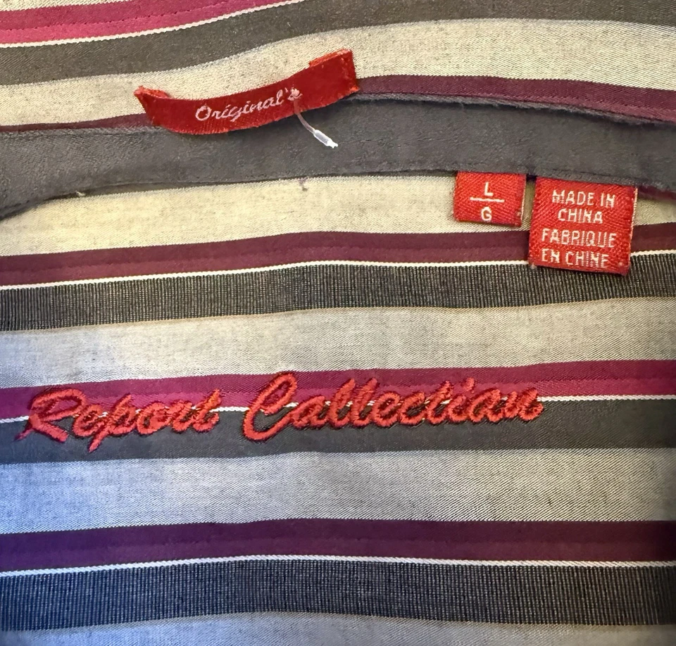 Report Collection Men's Sz L Striped Long Sleeve Button Front Shirt Gray Purple - Image 3 of 4