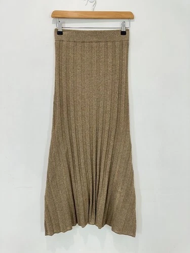 Hansen & Gretel Skirt Women XS (64 cm) Metallic Ribbed Knit Maxi Brown Lined
