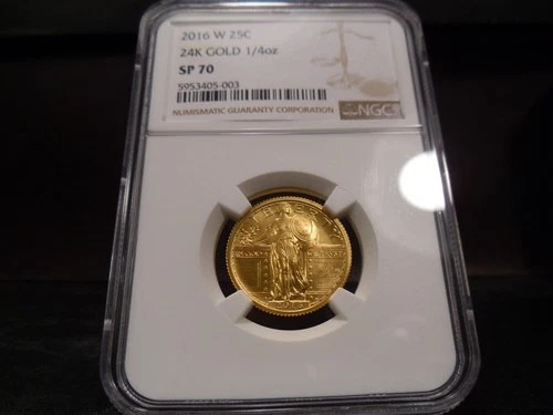 2016-W SP70 24K Gold 1/4oz Standing Liberty Quarter NGC Certified Mint Perfect