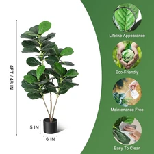 Artificial Tree Faux Fiddle Leaf Fig Tree 4/5/6Ft Tall Ficus Tree Artificial for