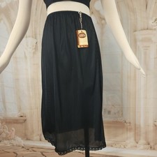 Black Vintage 1960s Lace Detailed Nylon Slip Skirt Lingerie NWT Elastic Waist