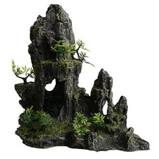 11 Inch Large Aquarium Decor, Tall Resin Mountain Rock Cave with Plants for