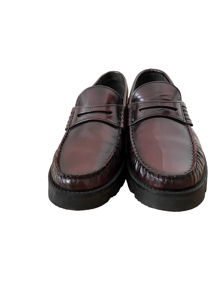 Mango Femme Mocassins Loafers en Cuir Bordeaux Semelle Track Taille 38 - Photo 1/4