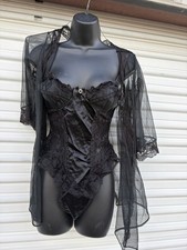 Vtg 80s Alana Gale Intimates Lace Teddy Peignoir Set Xsmall Boudoir Lingerie Set
