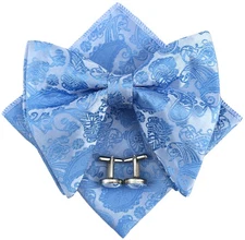 Mens Pre-Tied Paisley Bowtie Oversized Tuxedo Bow Tie Hankie Cufflinks Set Li...