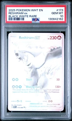 2025 POKEMON WHT EN-WHITE FLARE BLACK WHITE RARE #173 RESHIRAM EX PSA 10