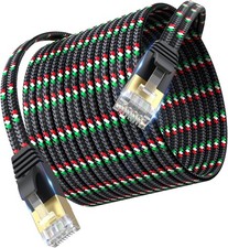 Cat7 Ethernet Cable 3ft Flat Nylon Braided High Speed LAN RJ45 Black