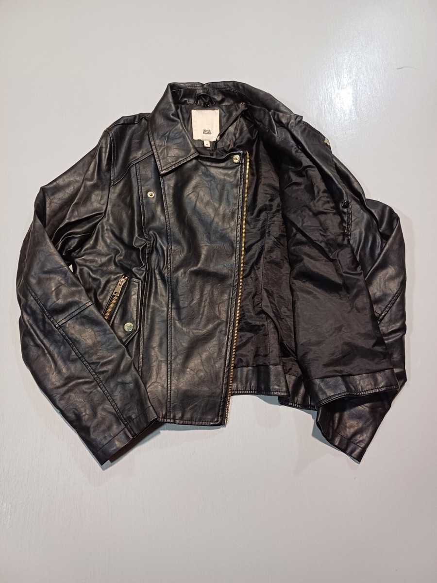 River Island Damen lederähnliche Jacke Größe M mittelschwarz Reißverschluss  mit