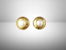 CHANEL Pearl Clip On Earrings Gold Color W 3cm Japan Used
