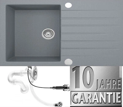 HOMELINE Granitspüle Grau Berlin Küchenspüle Siphon Einbauspüle Spülbecken 76x44 cm Küche