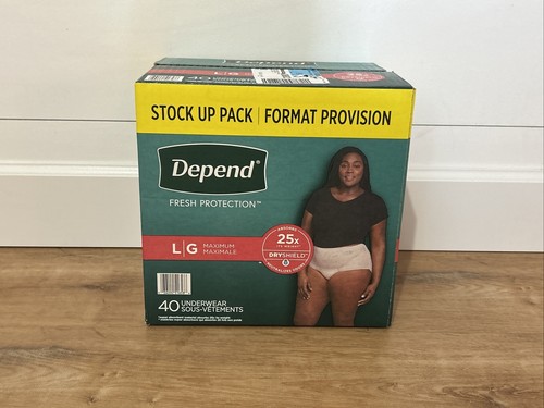 40 Pack Depends Fit Flex Dry Shield Maximum Absorbancy Women size Large - NEW!
