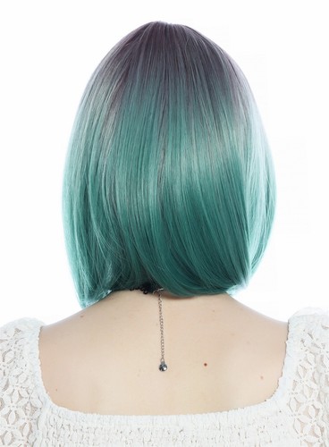 Perücke Damenperücke kurz glatt Longbob Bob Pony Violett Grün Perrücke wig - Bild 4 von 6