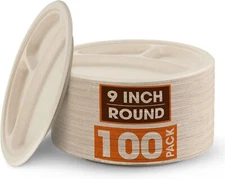 Cheer Collection Compostable 9 Inch Compartment Paper Plates