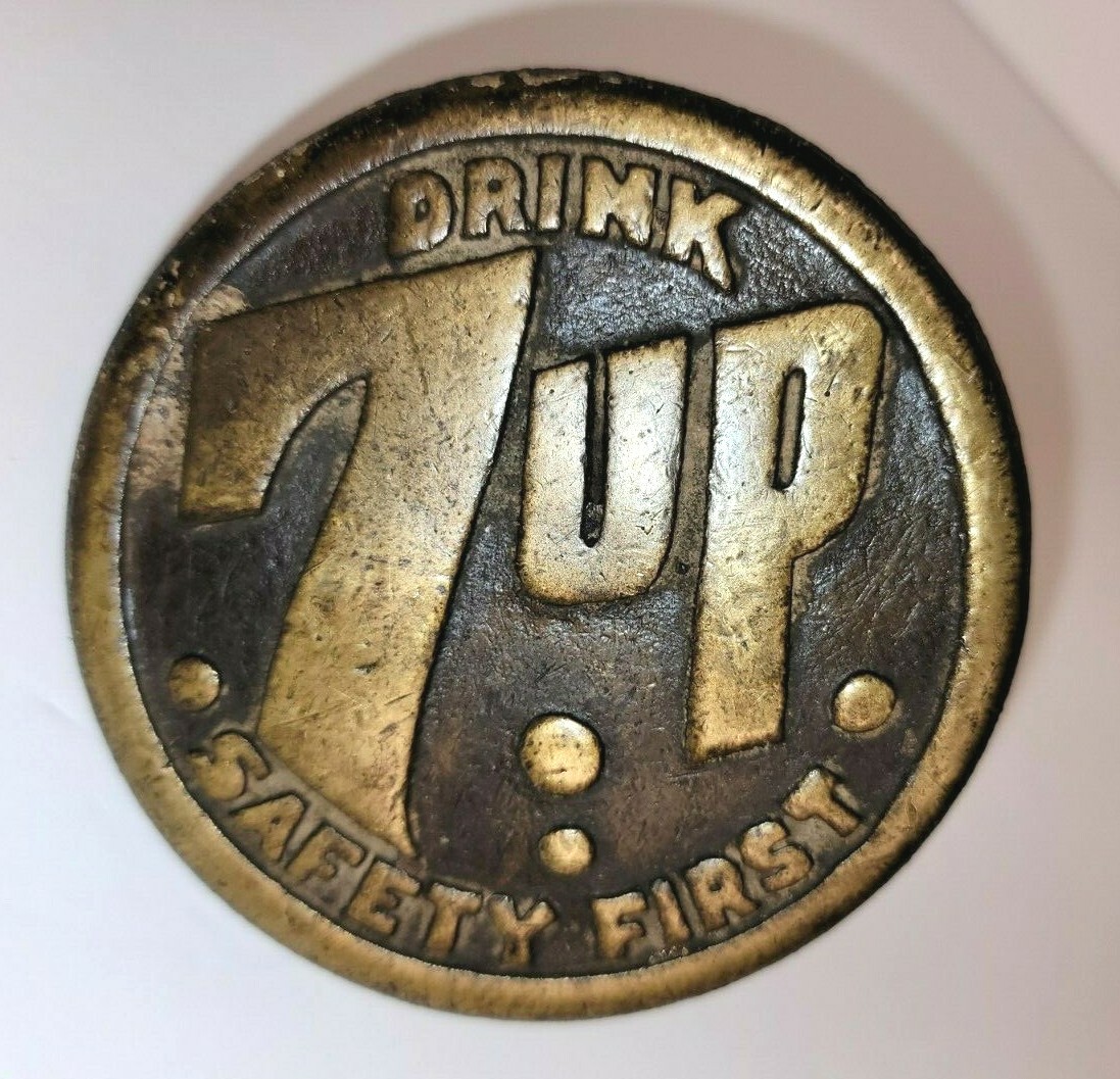 RARE- 7up Brass Antique Vintage Circa 1930's Advertising Sidewalk