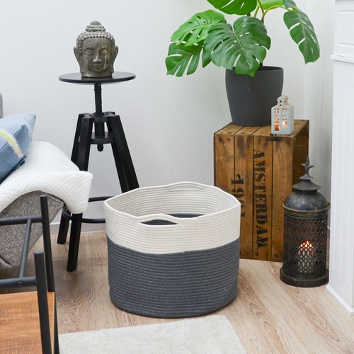 Ø43x33 Baumwoll Seilkorb 45L Aufbewahrungskorb Boho Wäschekorb Kinderzimmer Korb - Bild 3 von 8